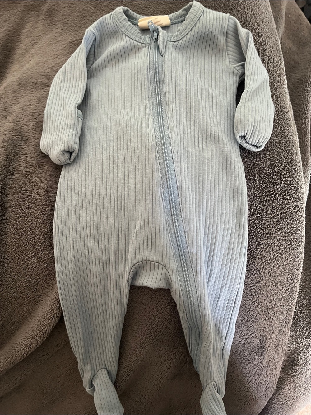 Baby Light Blue Ribbed Footed One-Piece Zipper Romper